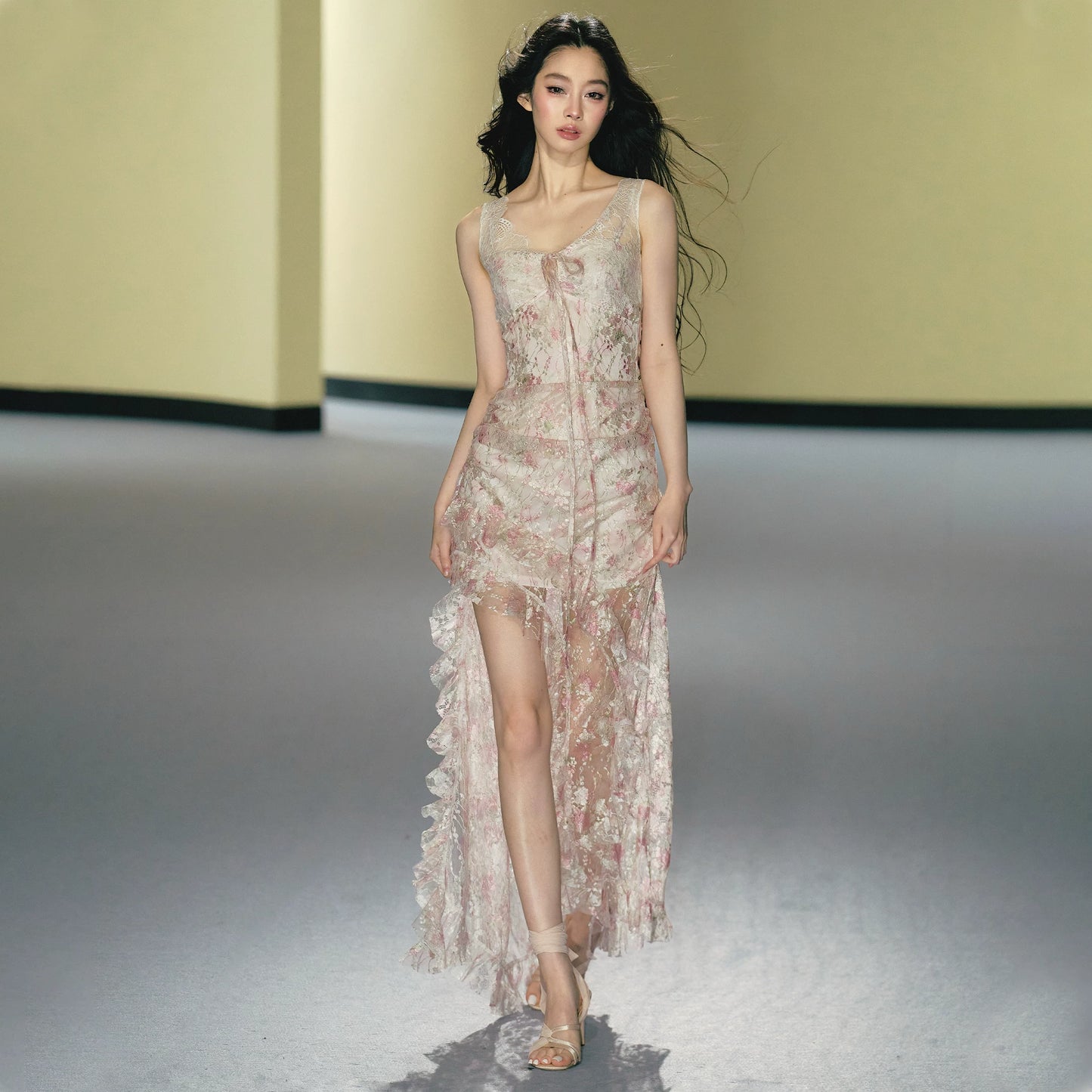 "Blush Mirage" Floral Lace Slip Maxi Dress