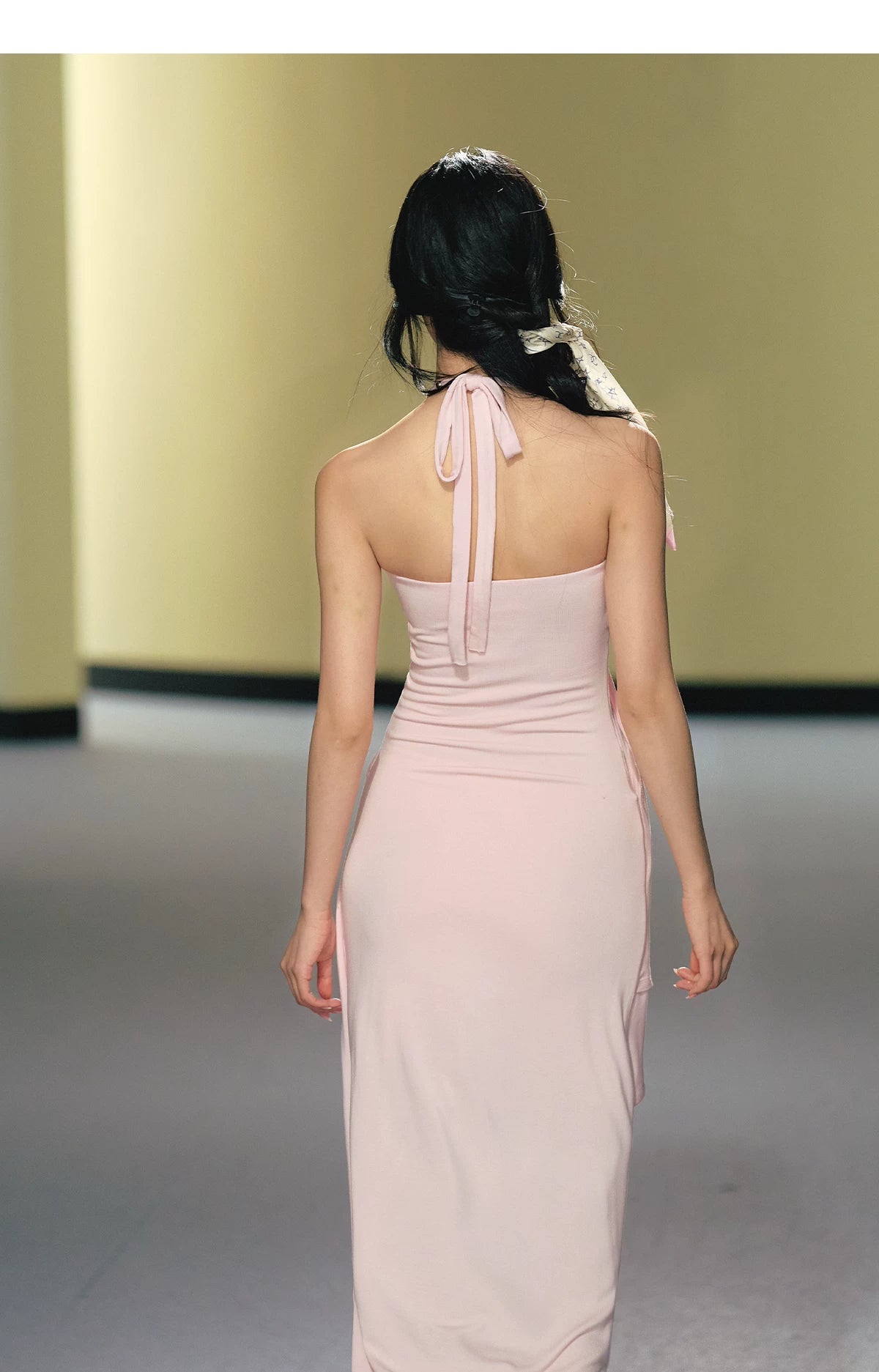 "Moonlit Reverie" Halter Layered Maxi Dress (Black/ Blush Pink)