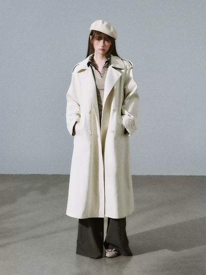 LOST FOREST - Almond Milk White Cutout Embroidered Trench Coat
