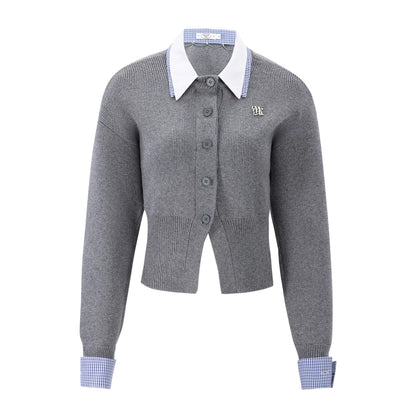 "Campus Arrival" Gray Layered Knit Sweater