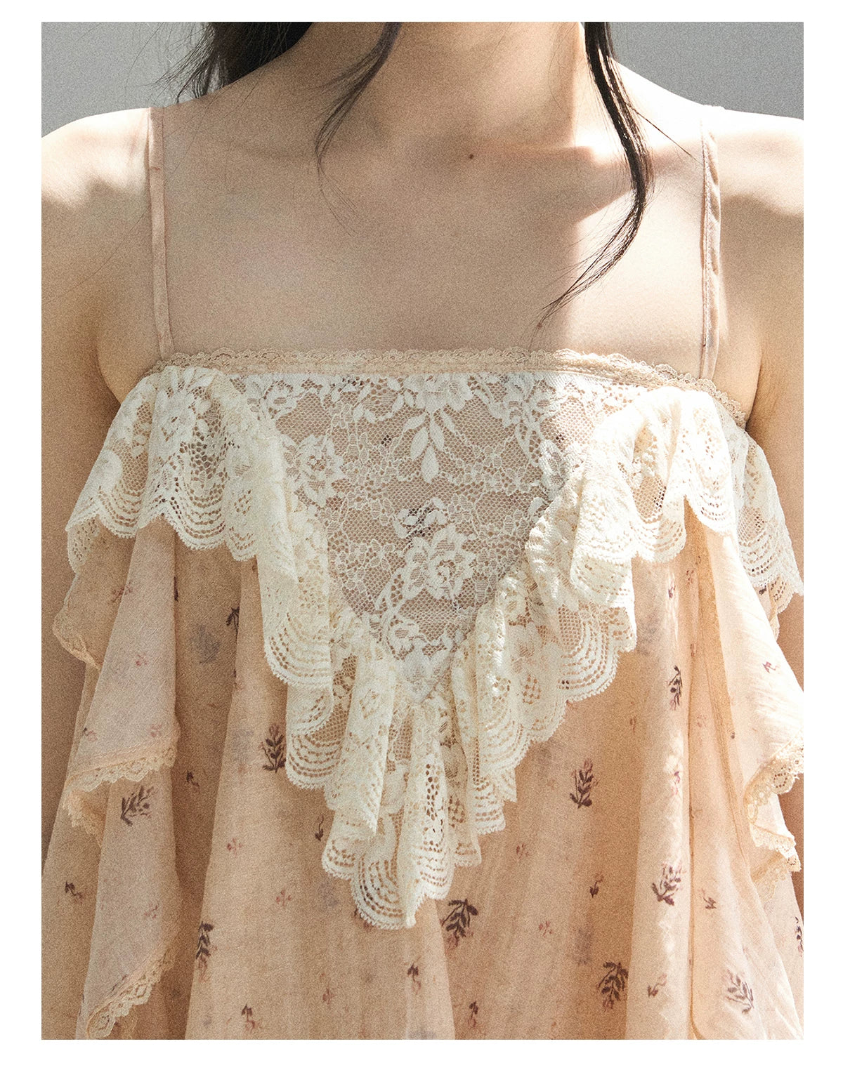 "Orange-Scented Dusk" Toasted Rice Beige Asymmetrical Lace Cami