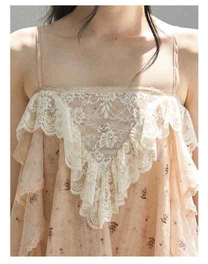 "Orange-Scented Dusk" Toasted Rice Beige Asymmetrical Lace Cami