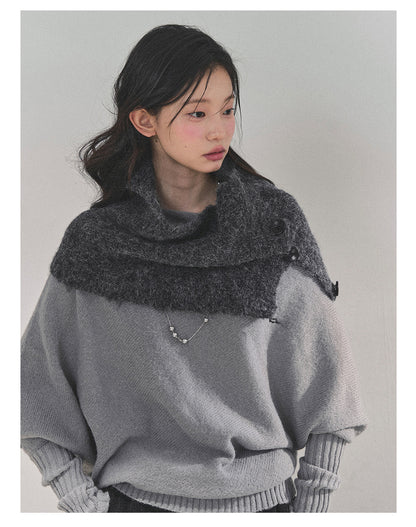 少也眼 “Embers of Sunset” Mini Faux-Knit Shoulder Wrap – Gray & Cocoa