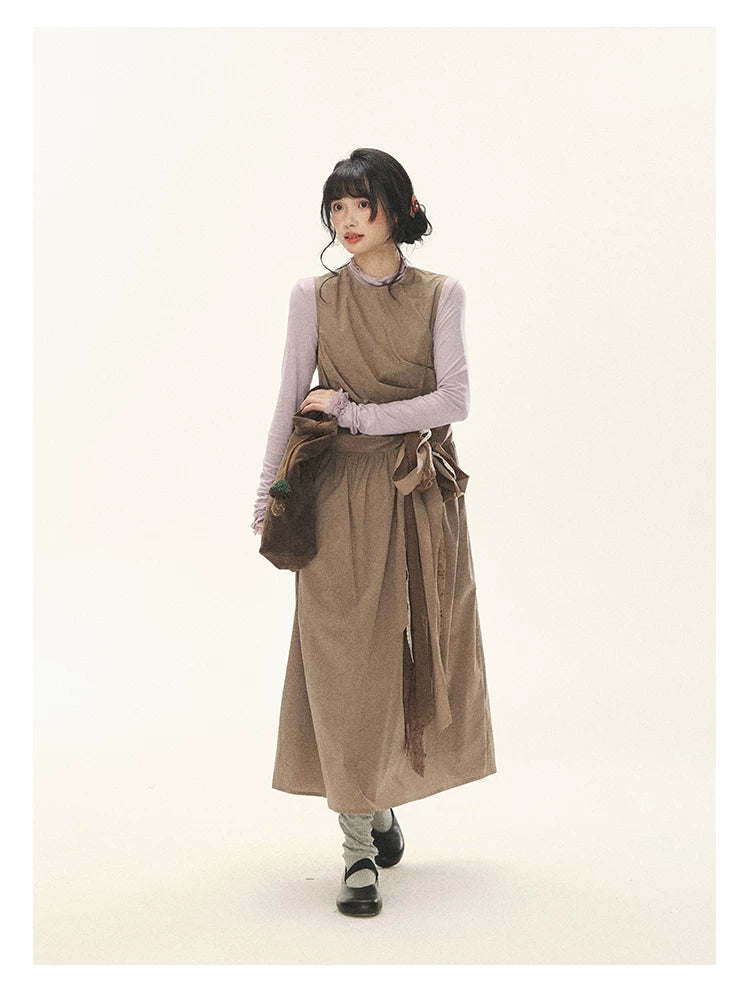"Cream Cocoa" Cream Cocoa Ruched Bow Pinafore Maxi Dress