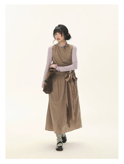 "Cream Cocoa" Cream Cocoa Ruched Bow Pinafore Maxi Dress