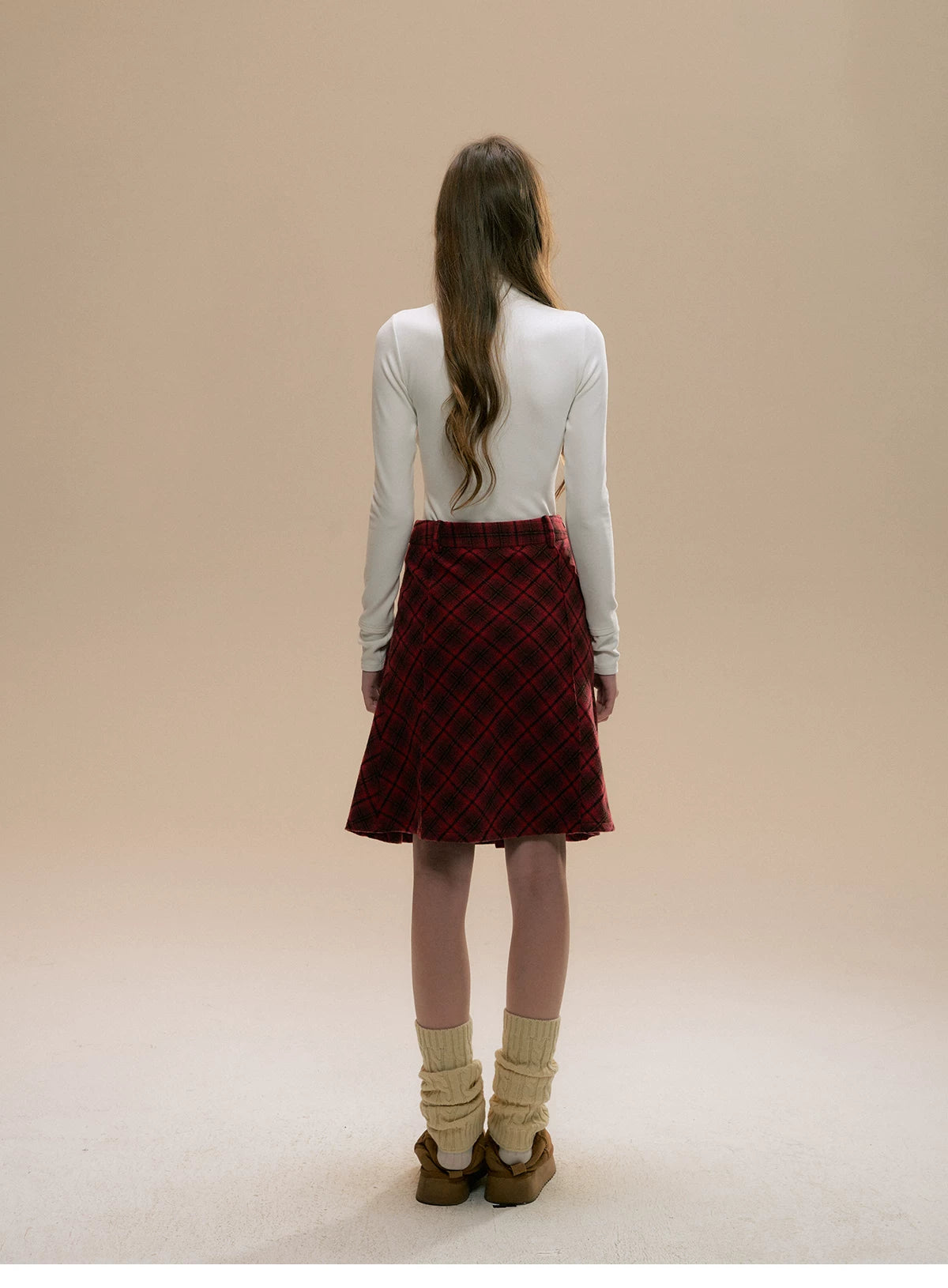 SunsetPark - Vintage Christmas Red Plaid Pleated Wool-Blend Skirt