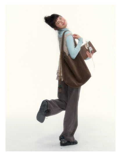 "A Season Called Autumn" Coffee Brown Vintage Washed Wide-Leg Utility Pants