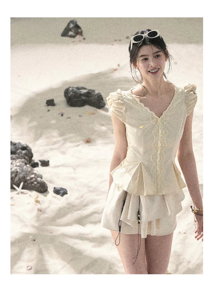 "Layered Petals in Motion" Dutch Cream Ruffle Skort 5324853