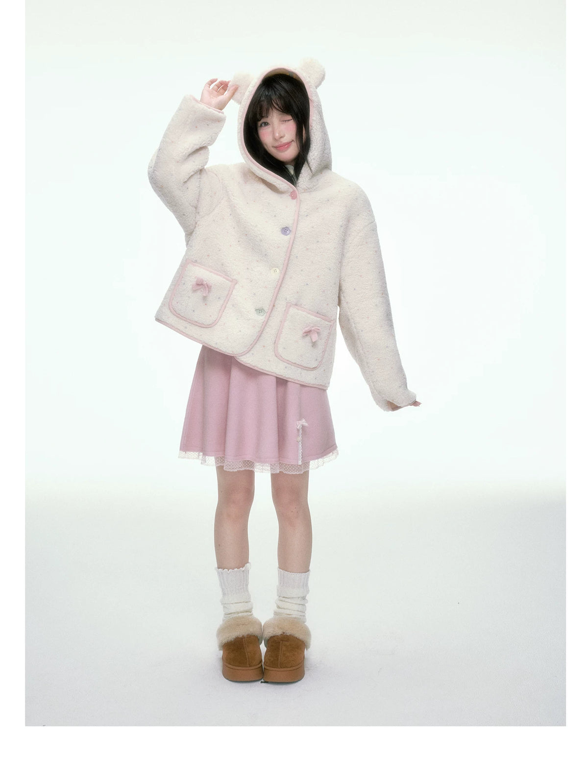 BIBIBENCY - Ivory Faux Shearling Cropped Jacket