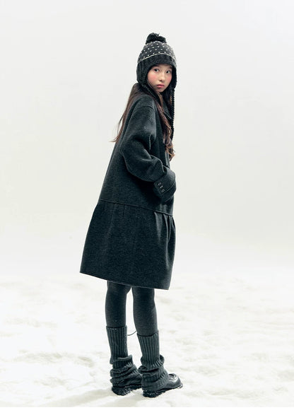 "Winter Chime" Double-Breasted Quilted Wool-Blend Coat (Smoky Purple/ Ash Gray)