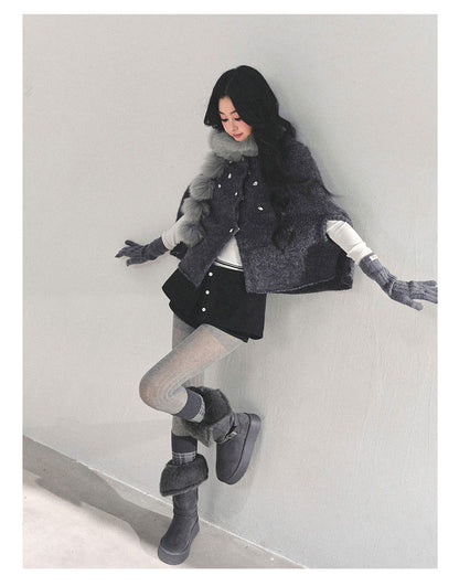 少也眼 “Monologue of the Wilderness” Knit Cape Sweater  - Gray 68415