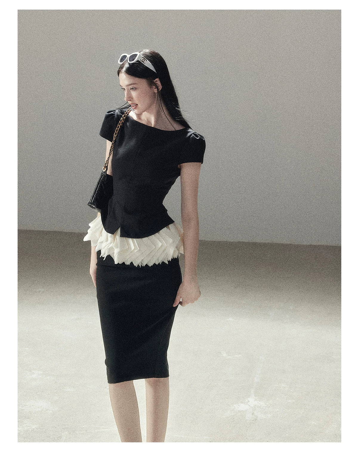 "Her Black & White Poem" Elegant Contrast Two-Piece Set