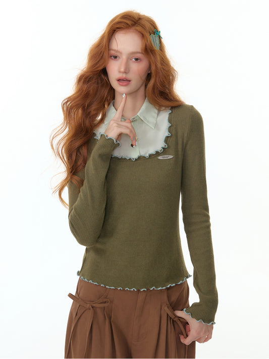 ZiziFei - "Forest Muse" Double-Layer Knit Top