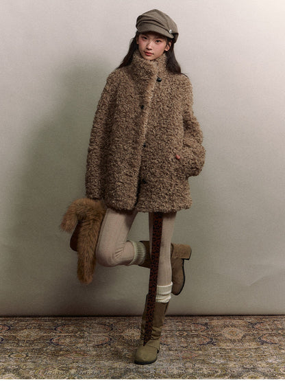 Soote Season - Curly Faux Shearling Stand-Collar Fur Jacket
