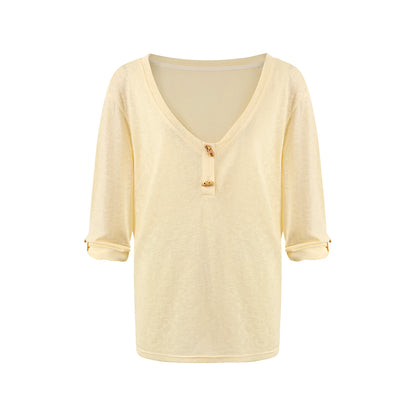 JN's DESIGN - Tencel V-Neck Layered Cami Set with Wood Buttons