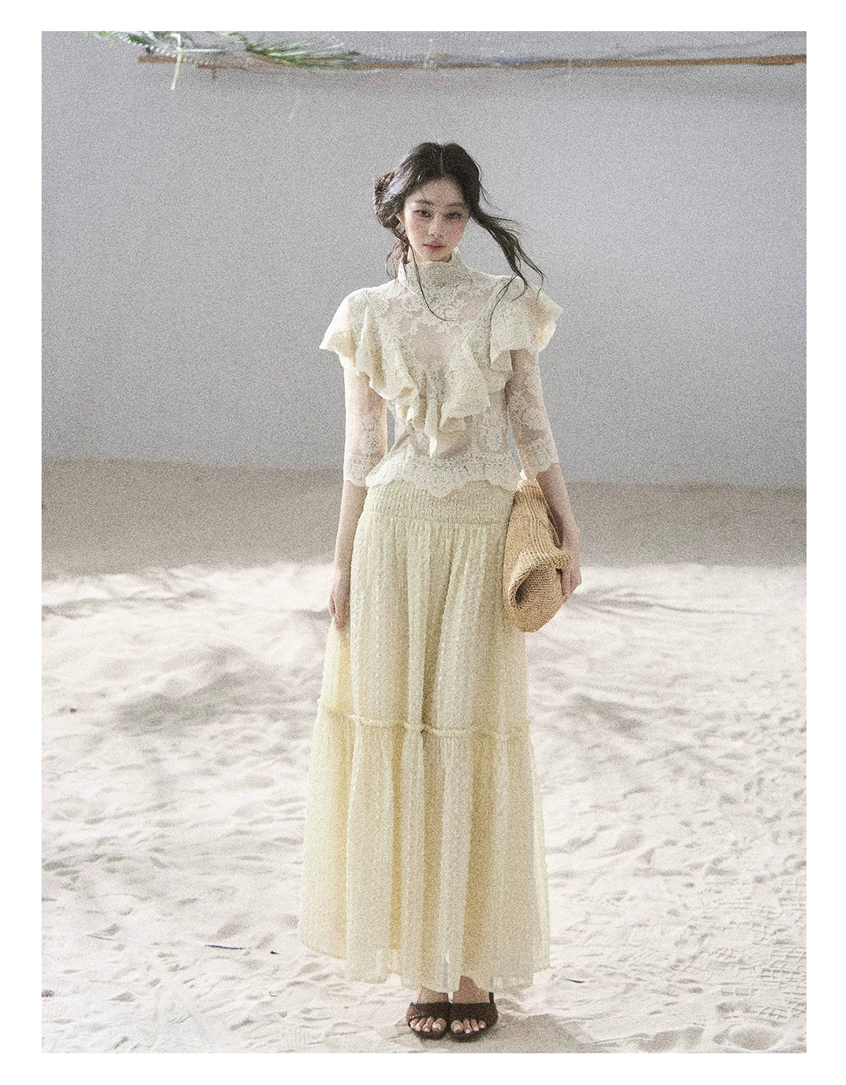 "Whispering Wheat Fields" Sage Mist Lace Maxi Skirt