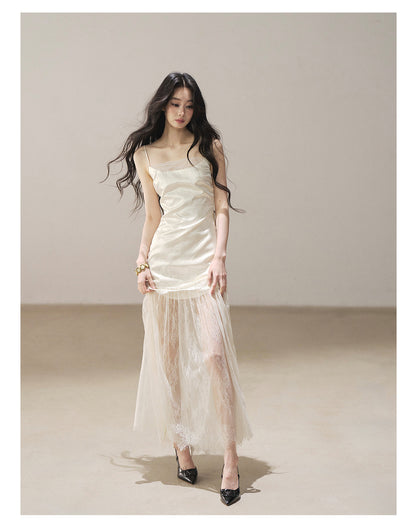 170726 "Your Open Meadow" Cream Apricot White Lace Slip Dress + Gray Taupe Tailored Blazer
