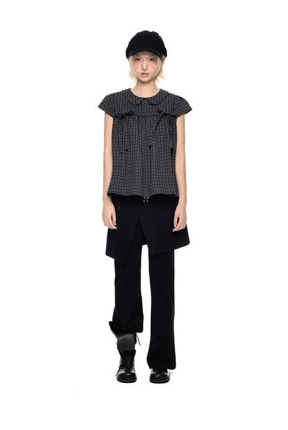 EZEK | Peter Pan Collar Gingham Shirt with Bubble Sleeves