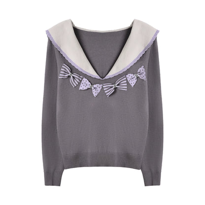 "Sage Whisper" Ethereal Layered Collection (Sailor Knit Sweater / Pleated Midi Skirt / Mesh Overlay Skirt)