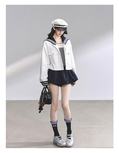 少也眼 "New York Art Museum" Detachable Sailor-Collar Denim Jacket 5764567