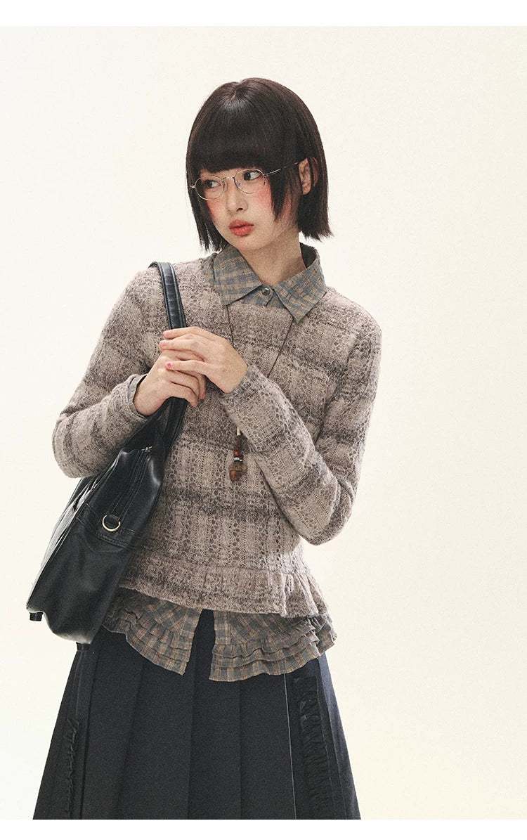 "Sandalwood Violet" Purple Mist Open-Knit Peplum Sweater