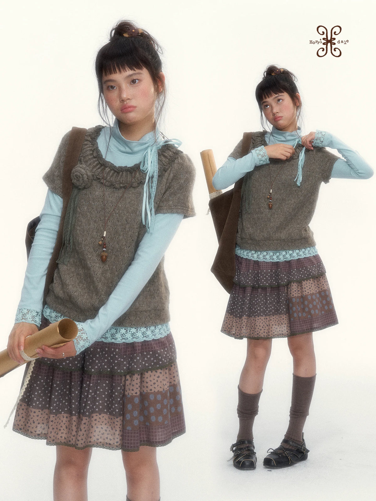 “Hazelnut Mousse” Tea Brown Vintage 3D Floral Ruffle Knit Top