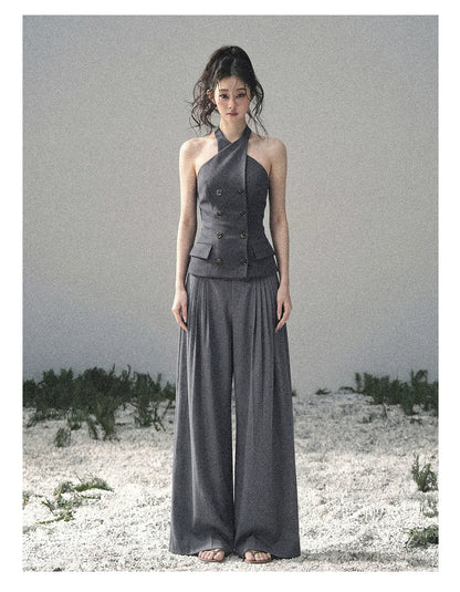 "The Unsent Letter" Deep Slate Gray Halter Tailored Top