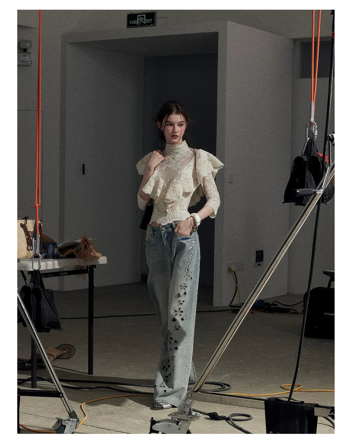 "Translucent Bloom" Dutch Cheese Lace Cropped Top