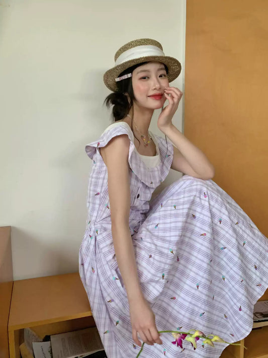 [RF] “Lavender Garden Reverie” Light Purple Bow-Waist Maxi Dress