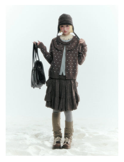 Horridale - Gray Brown Green Polka Dot Low-Rise Knit Bubble Skort