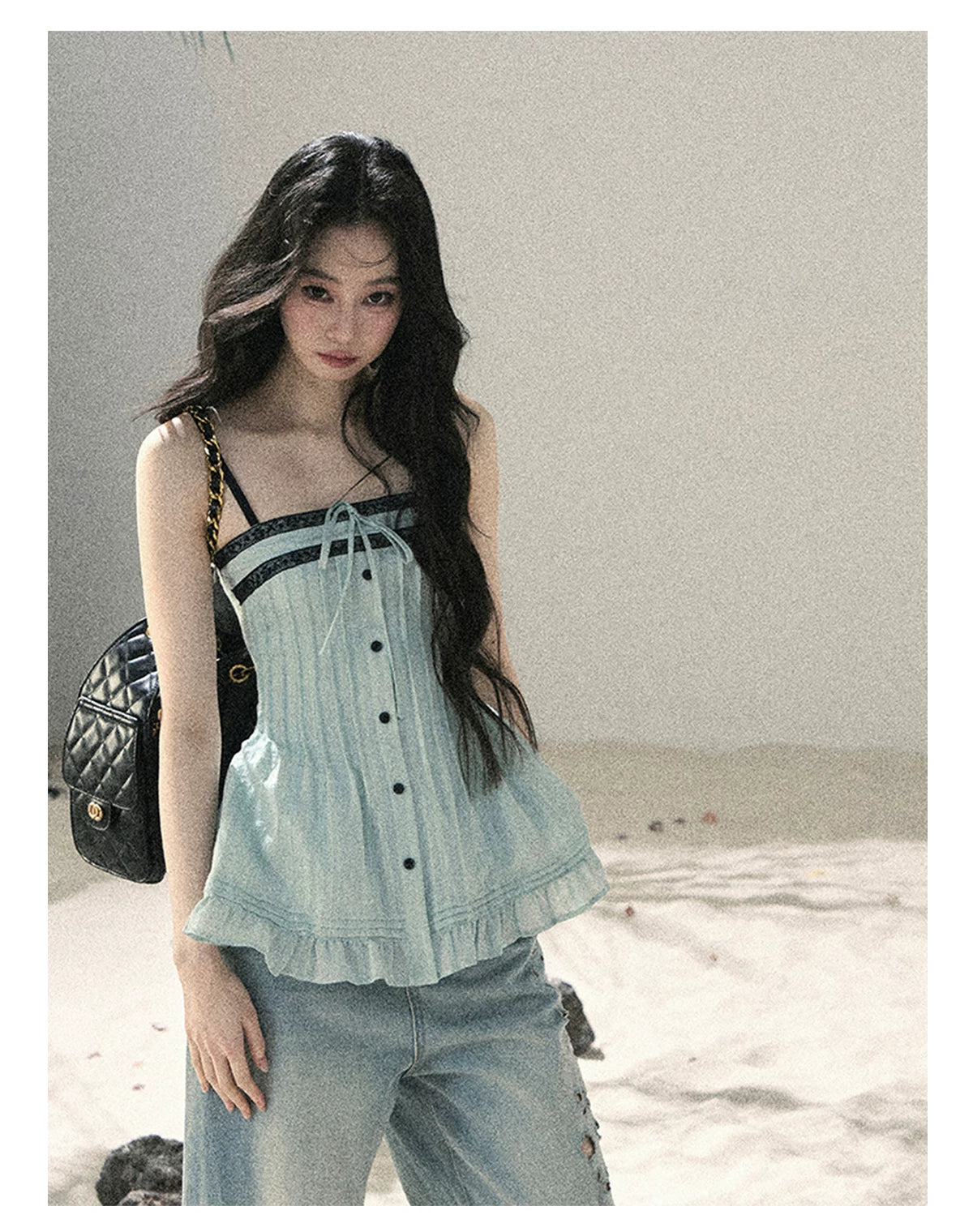 "Sea Breeze Reverie" Misty Sage Lace Off-Shoulder Ruched Top 54352131