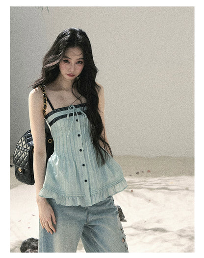 "Sea Breeze Reverie" Misty Sage Lace Off-Shoulder Ruched Top 54352131