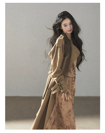 AOMALM - Oatmeal Rose-Print Chiffon Layered Maxi Dress Set
