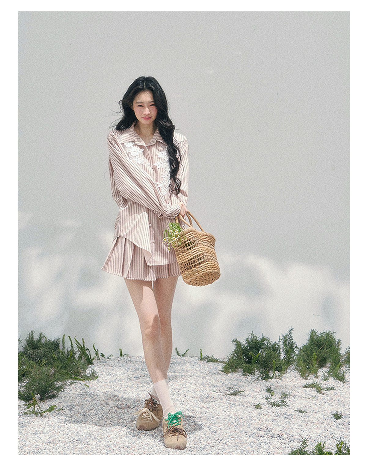少也眼 "Pink Cloud Reverie" Cinnamon Pink Lace Sweet Two-Piece Skirt Set 563856385