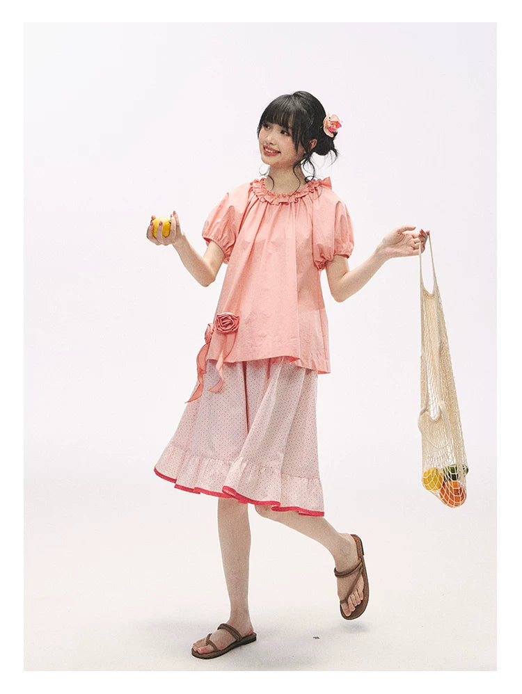 "Rosy Picnic" Pink Polka Dot A-Line Mini Skirt