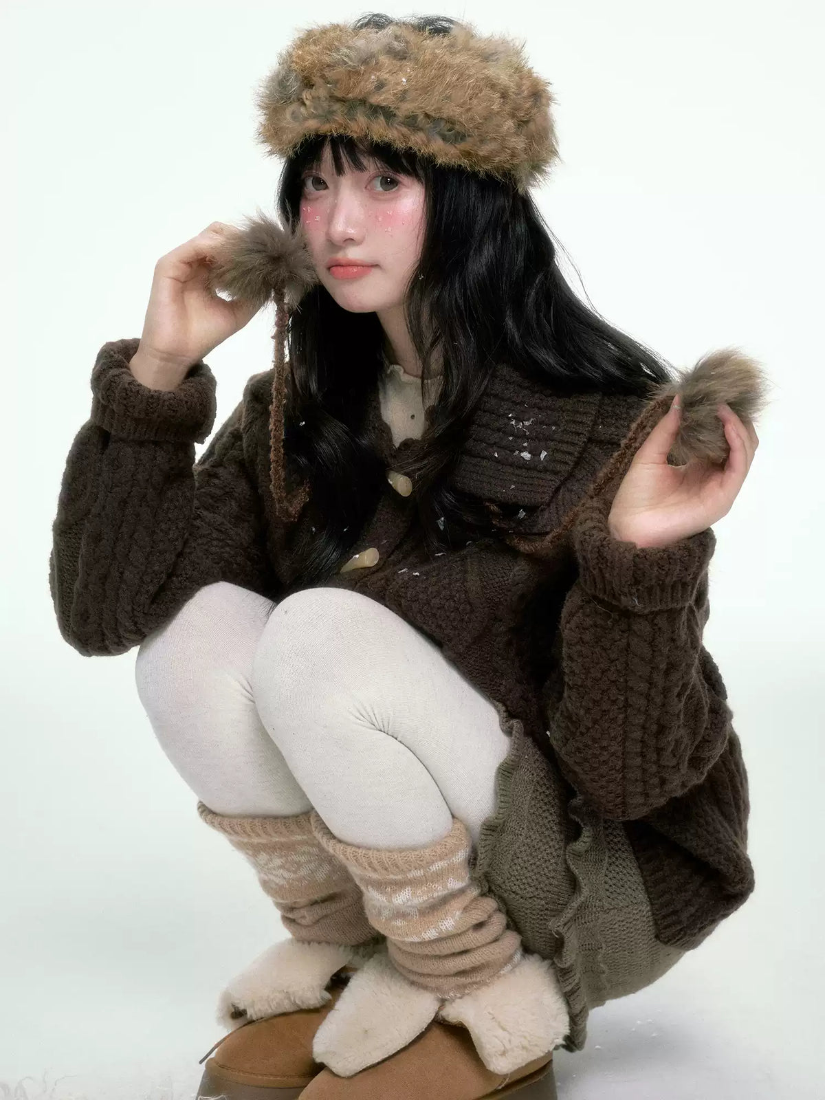 BIBIBENCY - Brown Cable-Knit Cardigan with Toggle Closures