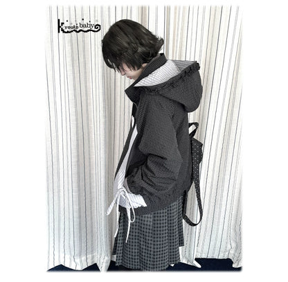 "Cold Air" Black Padded Jacket / Base Layer Top / Polka Dots Skirt / Sweatpants Set