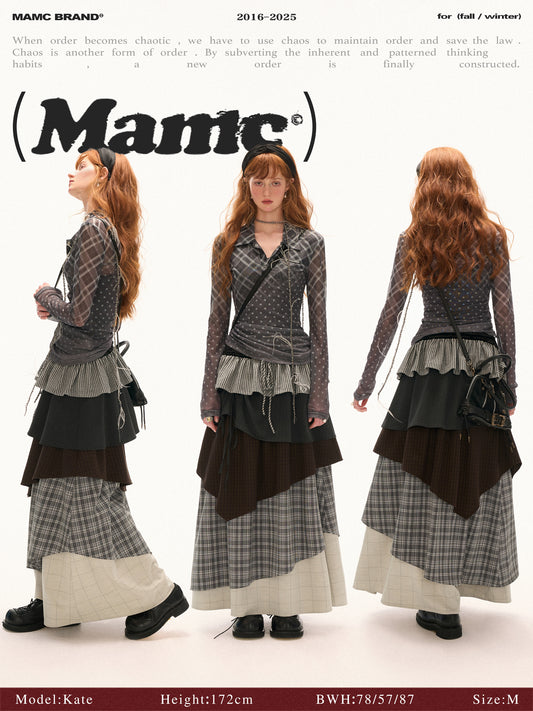 MAMC - Multi-Layered Plaid Maxi Skirt (Black)