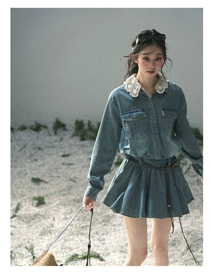 “Falling Into Your Gaze” Vintage Blue Denim Babydoll Dress