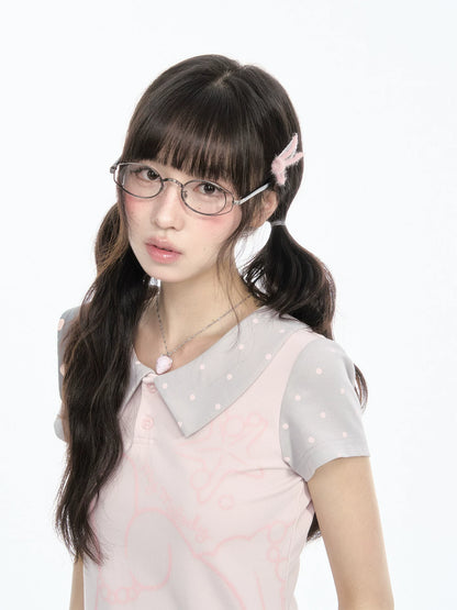 "Sweet Polka Day" Blush Pink Tee & Glacier Gray Shorts Set