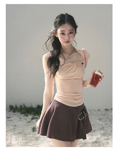 “Soft Evening Breeze” Coral Pink Layered Halter Top