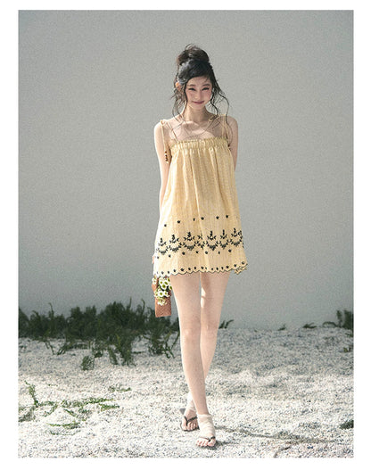 “Ripples Along the Hem” Butter Yellow Reversible Babydoll Dress