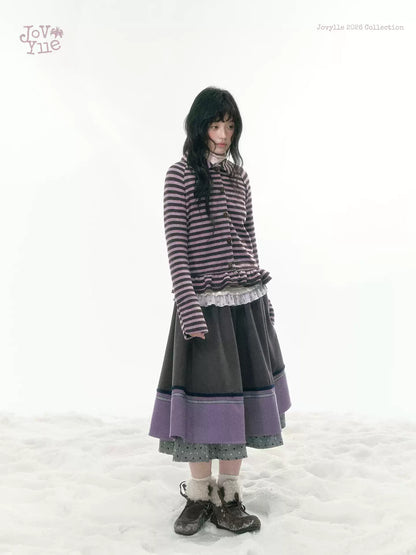 JOVYLLE - Purple Striped Knit Long-Sleeve Layering Top
