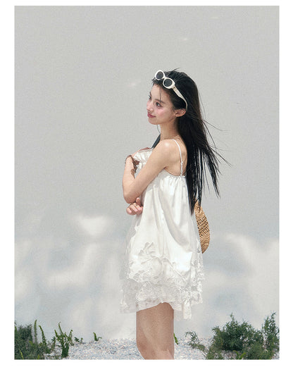“Bouquet Summer” Camellia White Lace Babydoll Top