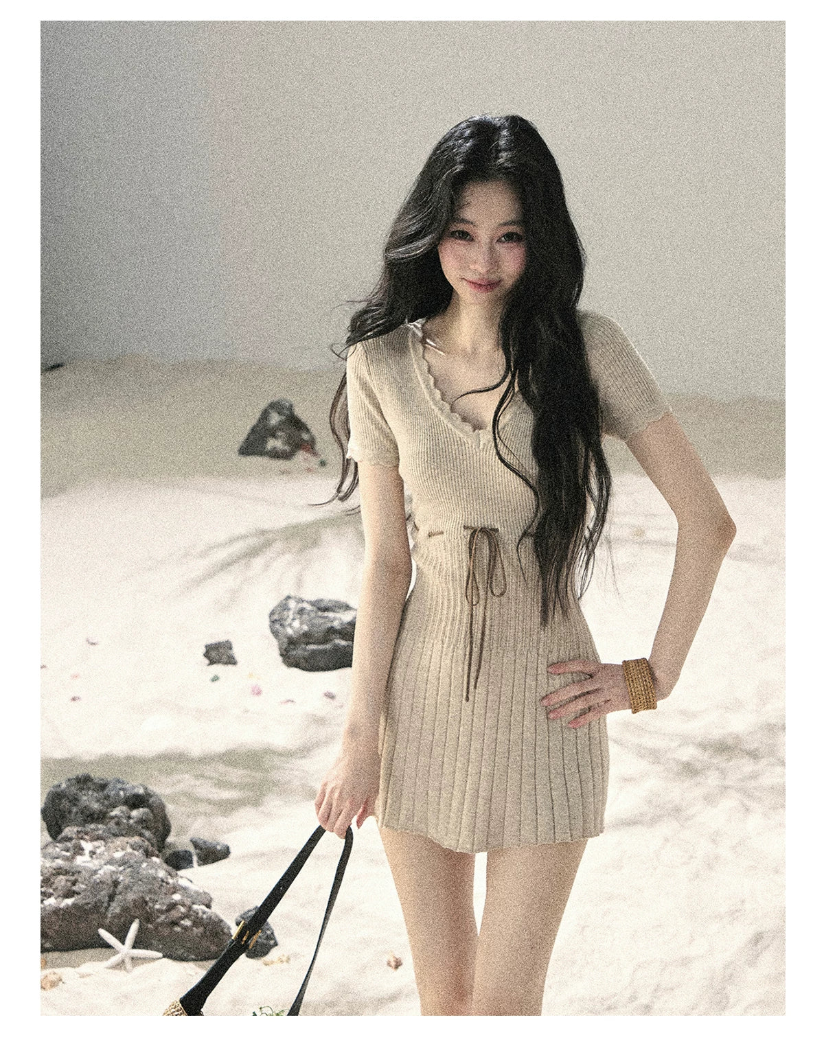 "Whispering Evening Breeze" Oatmeal Knit Lace Bodycon Mini Dress 4534854