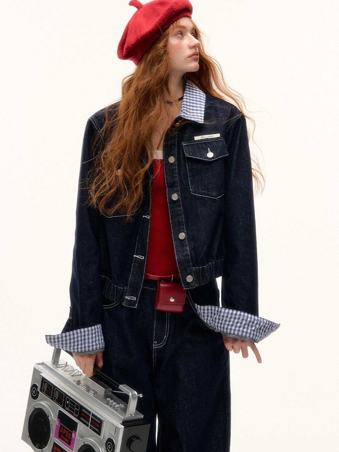 ASGONY - Patchwork Denim Jacket & Wide-Leg Jeans Set