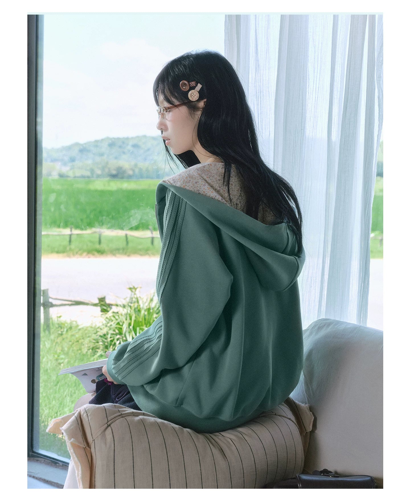 "Sage Whisper" Floral Layered Collection (Hoodie / Lace Cami / Bubble Shorts)