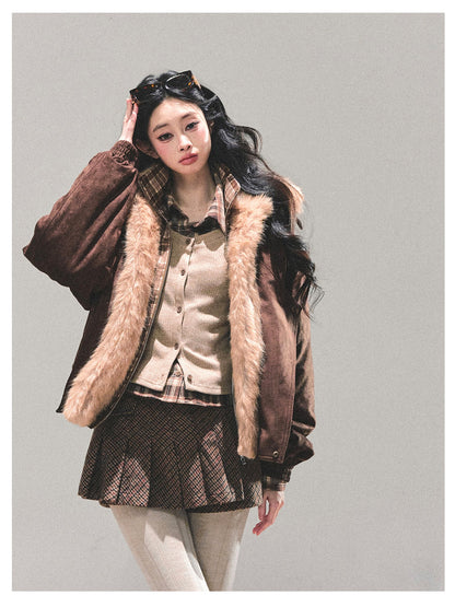 少也眼 "Endless Freedom" Detachable Faux Fur Layered Brown Jacket