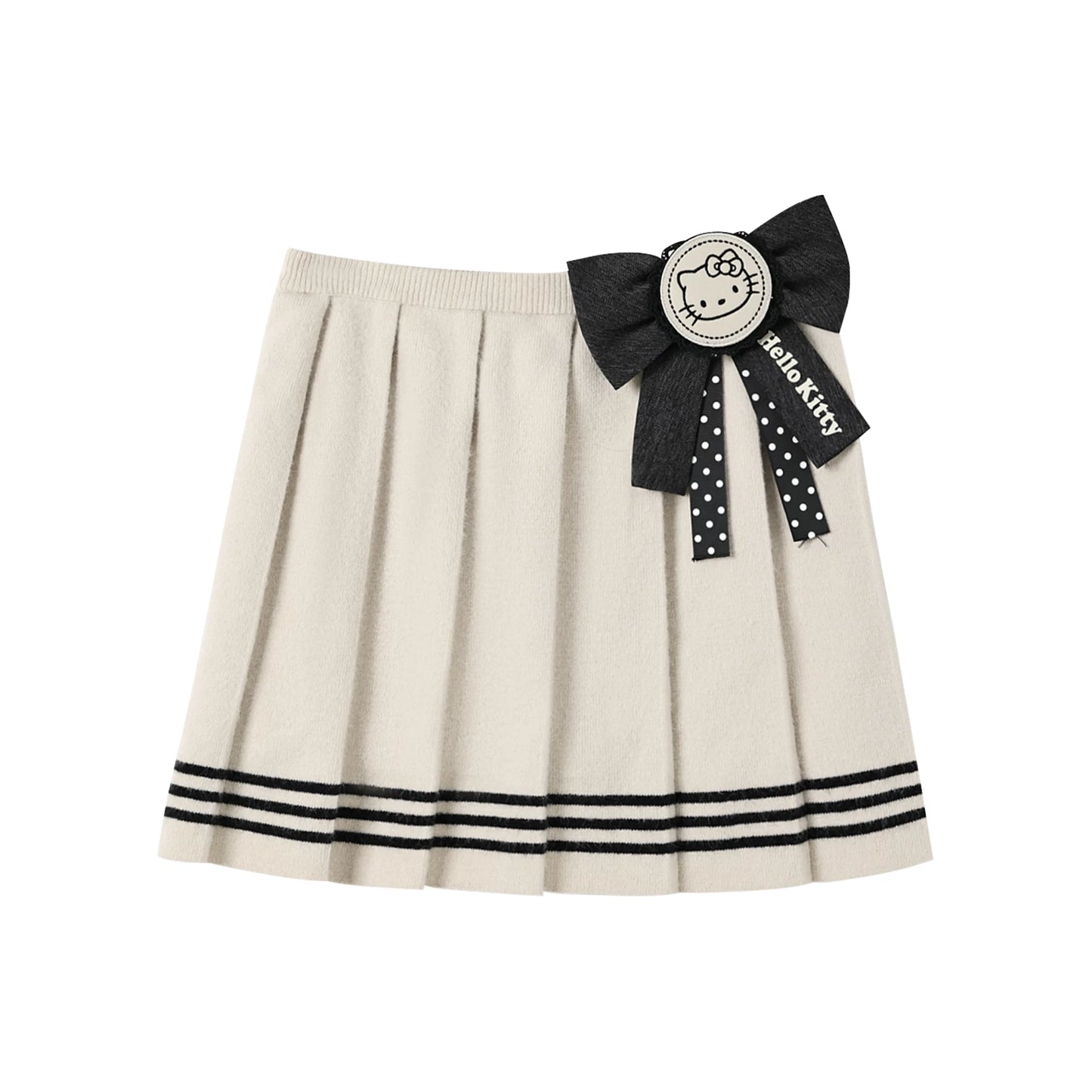 170726K "Kitty Harbor" Oat Beige Sailor Knit Set (Sailor Collar Knit Sweater + Pleated Knit Skirt)