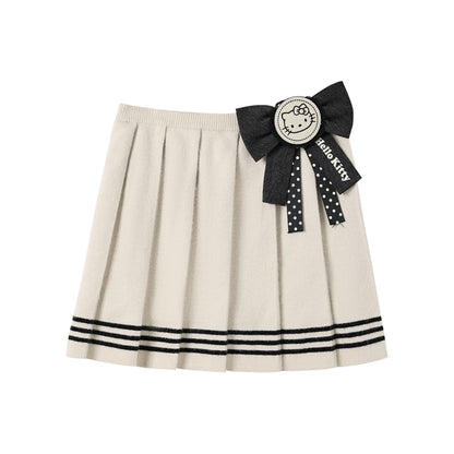 170726K "Kitty Harbor" Oat Beige Sailor Knit Set (Sailor Collar Knit Sweater + Pleated Knit Skirt)
